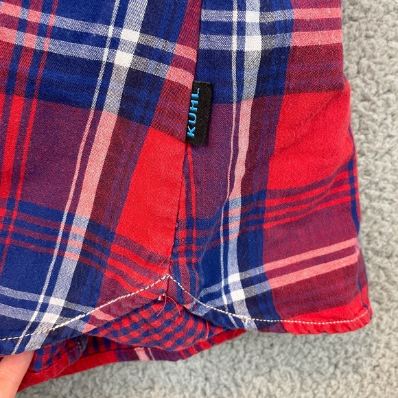 KUHL Button Up Shirt Womens M Red Blue Plaid L/S Thin Flannel Double Pocket - Picture 10 of 15